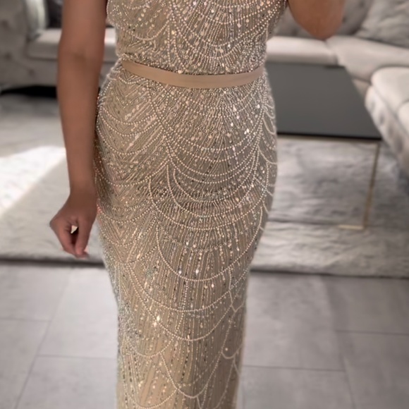 NWT Dubai Arabia Nude Mermaid Long Cape Luxury Evening Dresses Gowns - Picture 4 of 4